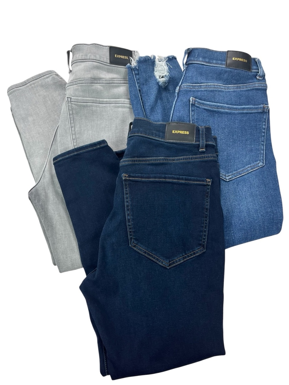 Express Skinny High Rise Jeans 10 Short Lot of 3 Gray Blue Dark Wash Stretch